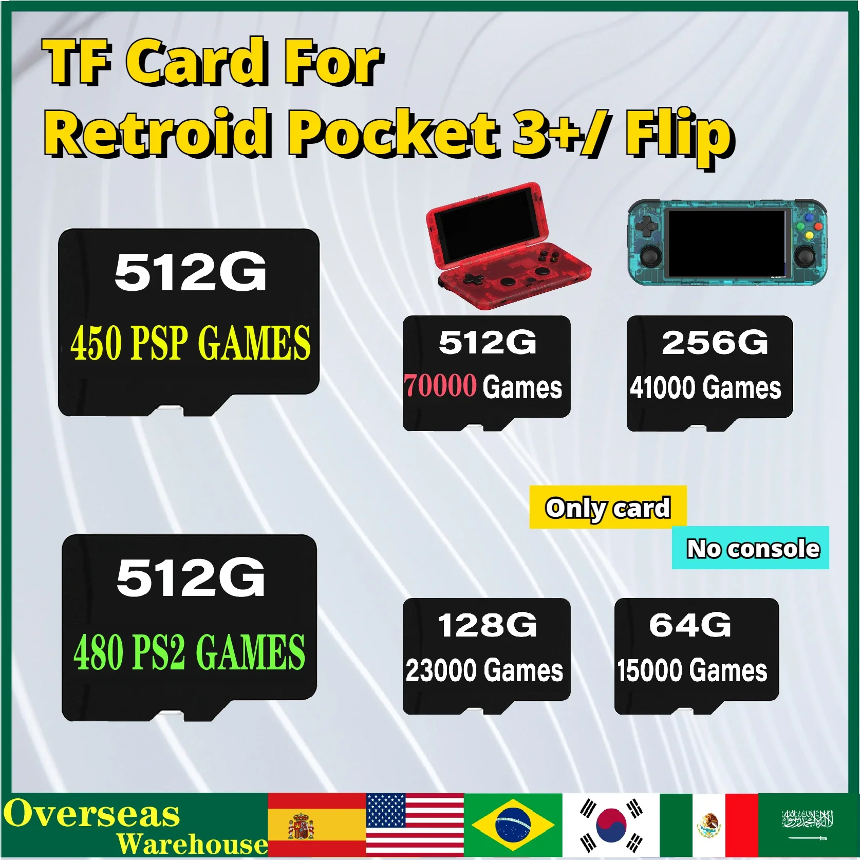 Per Retroid Pocket 3 +/ Flip Tf Card 512G Tonnellate Di Giochi 70000 Giochi Tf Card Giochi Precaricati Giochi Psp Ps2 Gioco Portatile Retrò