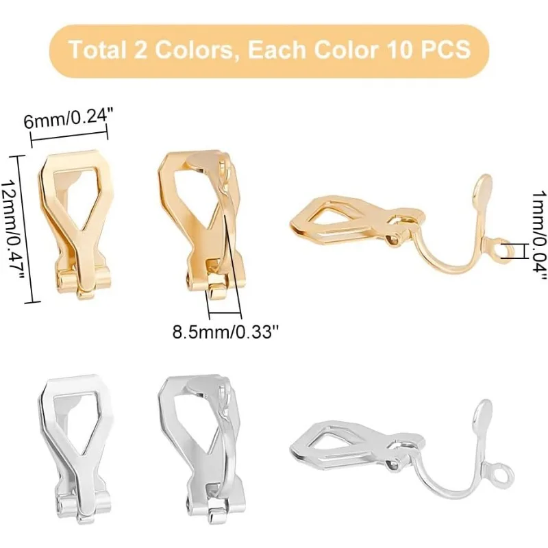 Ear Clip Earrings, Clip Earrings, Ear Clip 20pcs Stainless Steel Clip-on Earrings