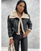Faux Leather Jackets Women PU Short Thick Warm Black Outwear Female Aviator Retro Lapel Velvet Coat New Year Winter Tops 2