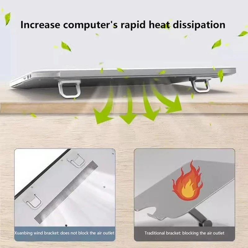 맥북, HP, 델, 레노보용 범용 접이식 노트북 스탠드 - 미끄럼 방지 알루미늄 합금 노트북 거치대, 가정용, 눈에 띄지 않음