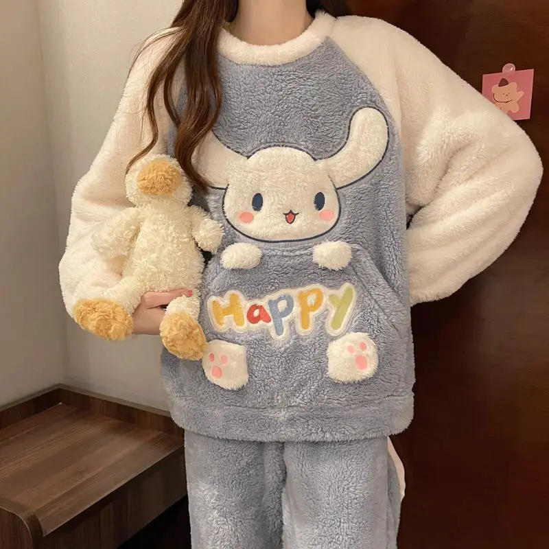 

Cinnamoroll Kawaii Anime Sanrio Coral Velvet Long Sleeve Hooded Pants Pajamas Cute Pochacco Anime Home Wear Cloth Girls Toys