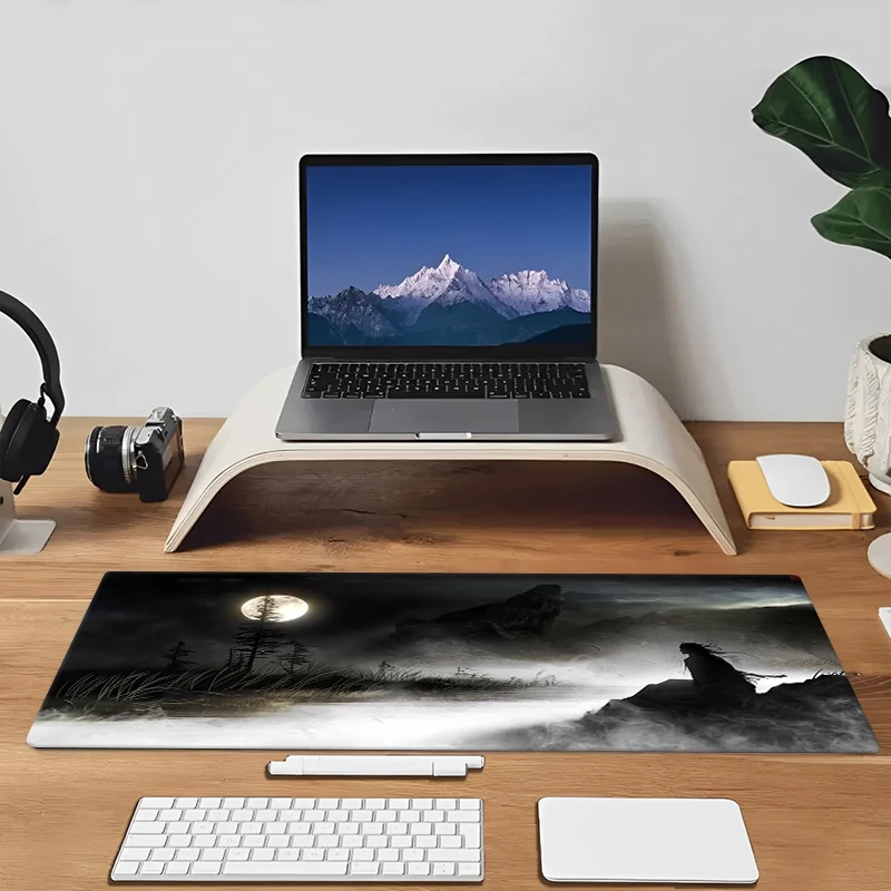 Night Moonlight Samurai large size cool mouse pad 900x400 non-slip esports desk mat game player mouse pad desktop accessories ﻿ 6