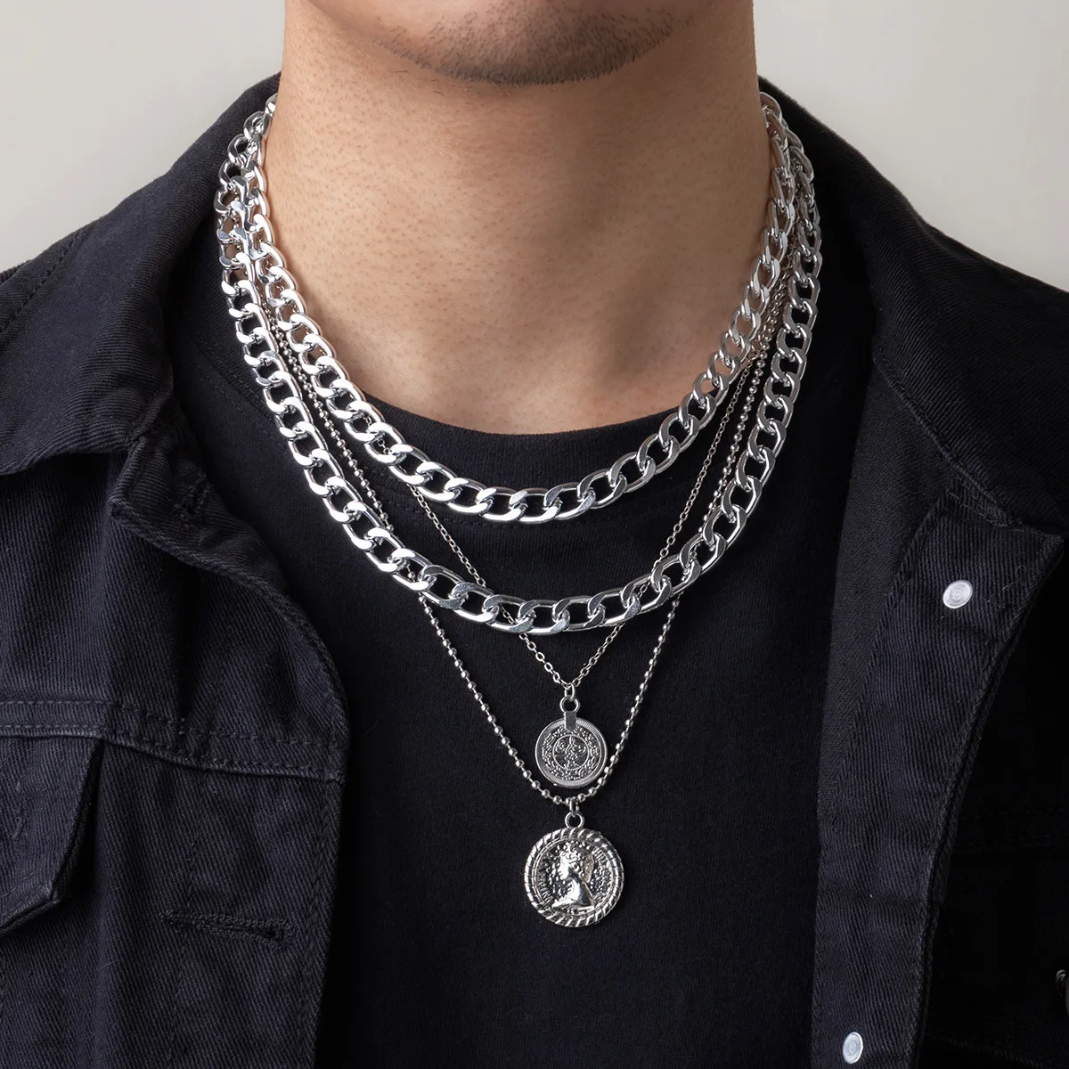 iF YOU Silver Chain Necklace Set for Men, Cool Goth Punk Layered Necklaces  for Women Teen Girls, Y2K Choker Necklace Emo Jewelry