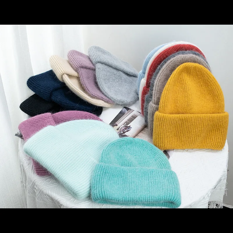 Fahion Warme Cahmere Wol Skullie Angola Konijnenbont Winter Gebreide Muts Dames Cap Vrouwelijke Drievoudige Ski Outdoor_voghion.com