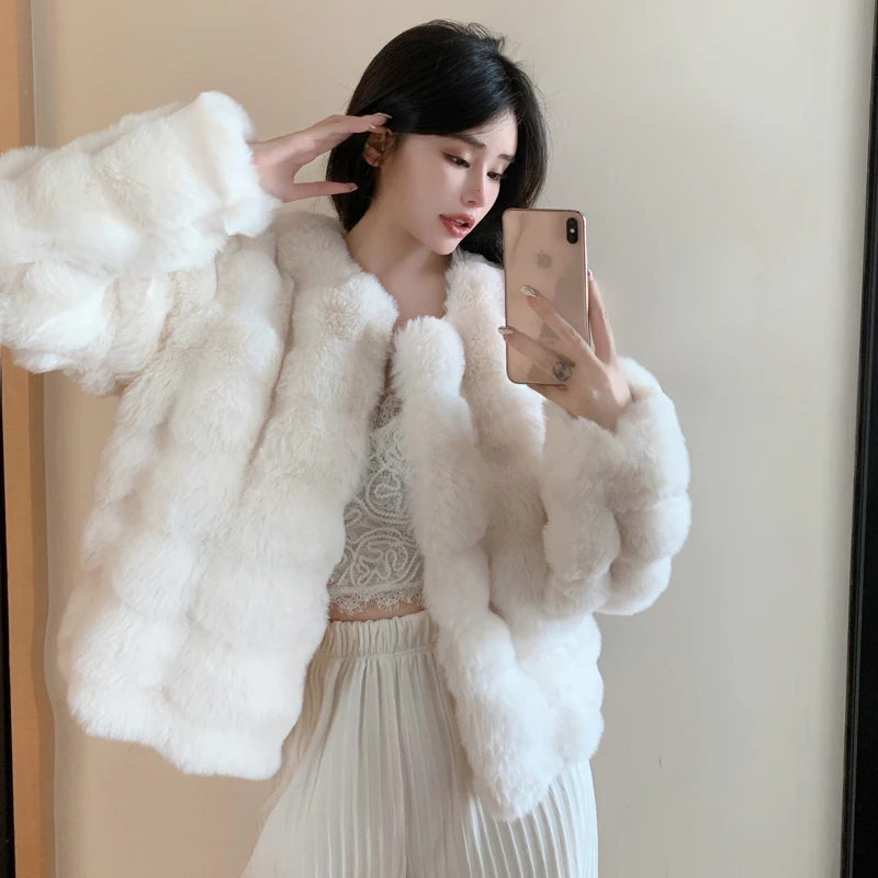 Korean Fashion Faux Fur Jacket, White Winter Coat Fur