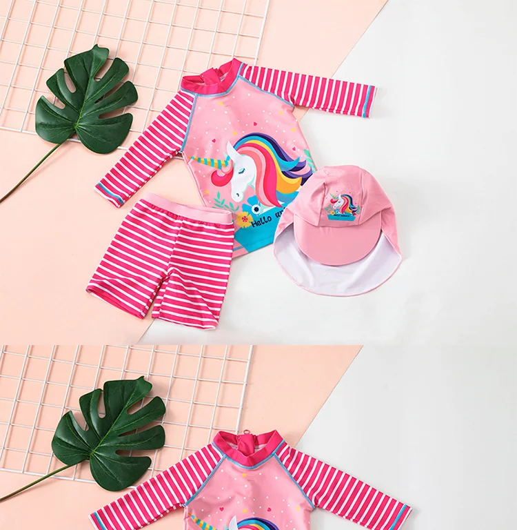 Girls Two Pieces Swimsuit Unicorn Cute Swimwear Bathing Suits 2-12 Years Pull On Closure Quick-dry Elastic Materia Child Suit bathing suit cover