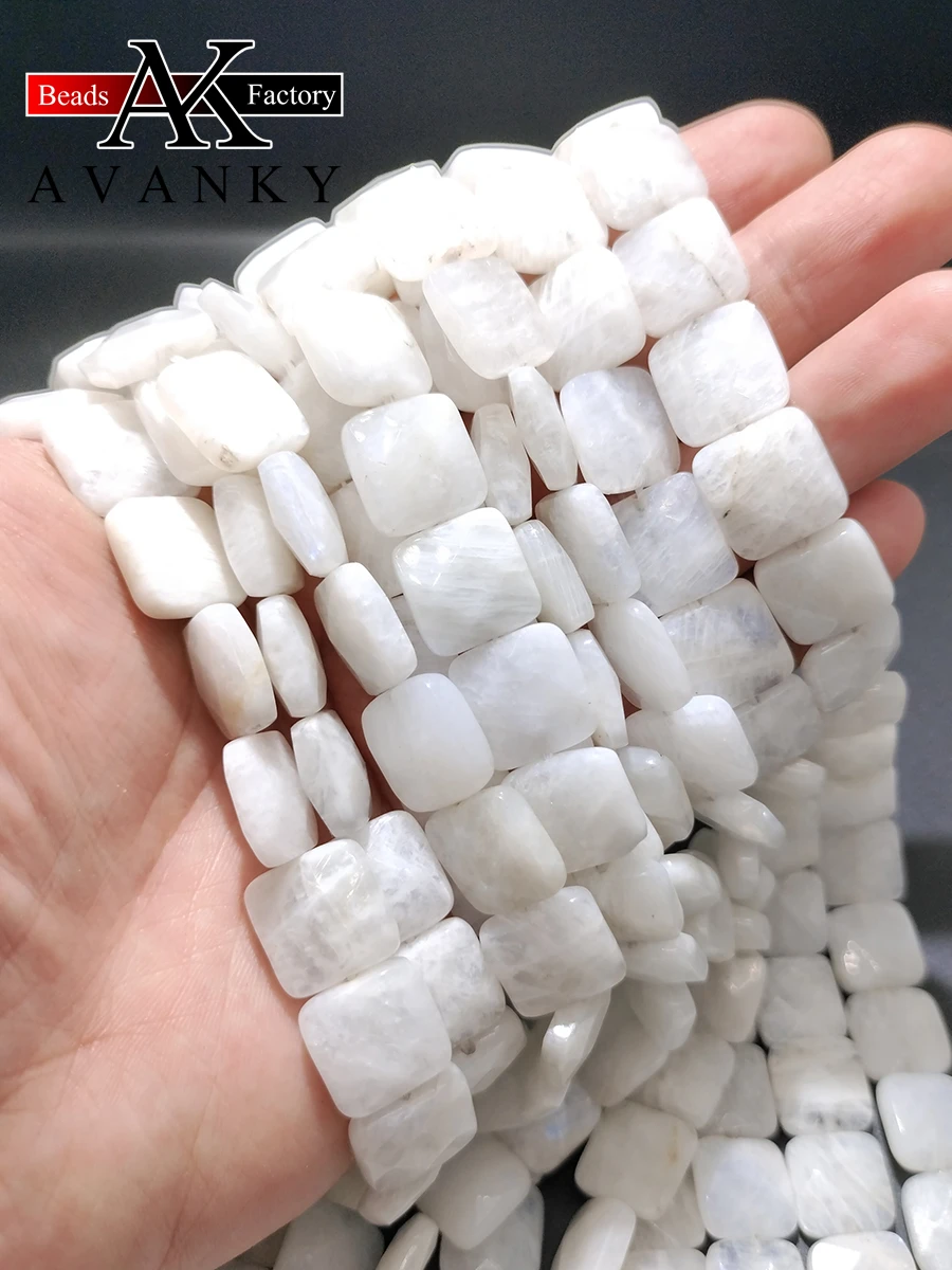 Natural Stone Blue Moonstone Beads Faceted Square Shape Loose For