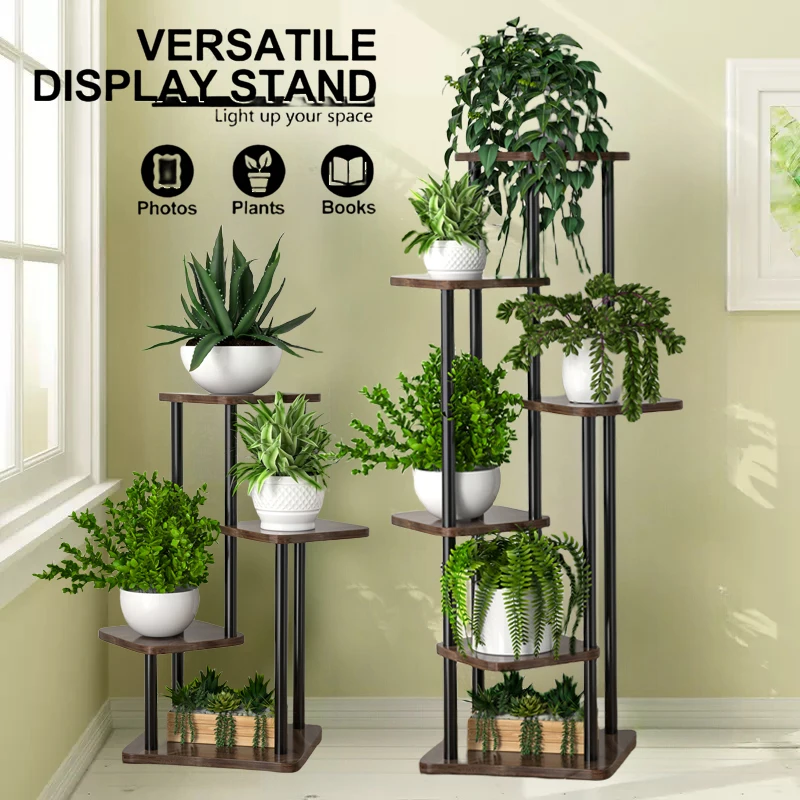 4-6 Tier Tall Corner Plant Stands Large Metal Wood Flower Pot Shelf Tiered Plant Holder Display Rack for Outdoor Balcony Garden plant stand wooden flower shelf