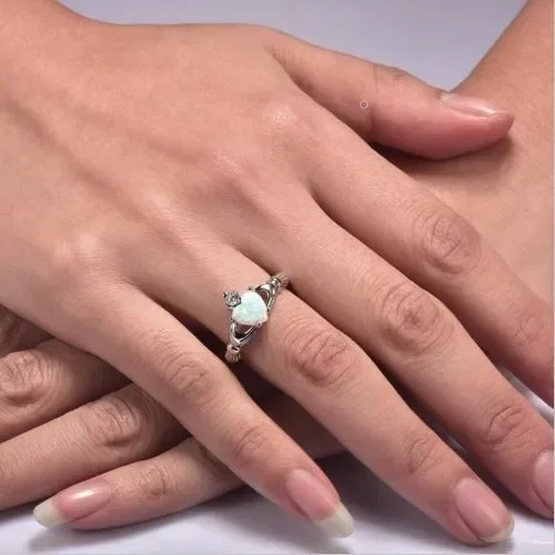 Love Heart Ring Birthstone Silver Plated Irish Claddagh Wedding Engagement Rings for Women finger ring,silver ring,wedding rings,sparkling heart ring,wedding ring