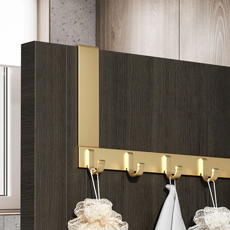 Bathroom Over the Door Hooks Coat Hanging Rack 6 Hooks Punch-free Clothes Hat Towel Hanger Organizer Rack Aluminum Alloy Hook