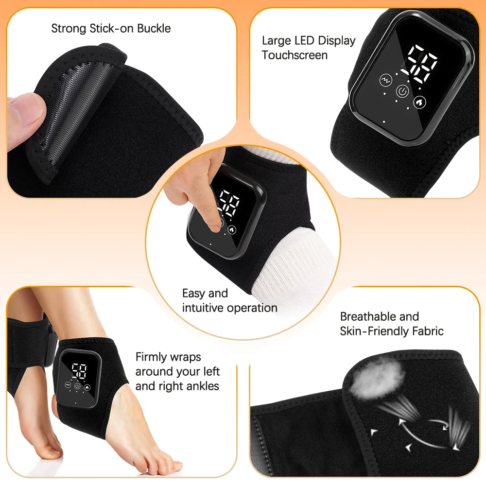 Electric Heating Ankle Guard 3 Levels Hot Compress Vibration Massage Cordless Fo