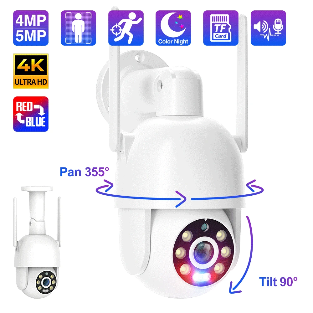 Techage Uhd 4K Wireless Camera 4Mp 8Mp 5Mp Outdoor Ptz Speed Dome Wifi Camera Red-Blue Light Alert Umano Evidenziato Notte Colorata
