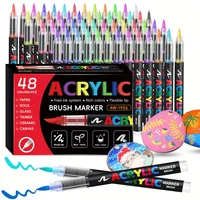 12/24/36/48 Color Acrylic Paint Pen Markers Brush Tip Paint Marker For Rock Painting Wood Canvas Stone, Christmas Gift DIY Craft