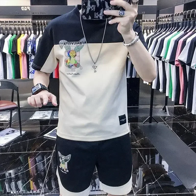 Conjuntos de camisetas y pantalones cortos con estampado de alfabeto para hombre, ropa deportiva gráfica para gimnasio, conjuntos de pantalones cortos para hombre, tendencias, disfraces, oferta, estil