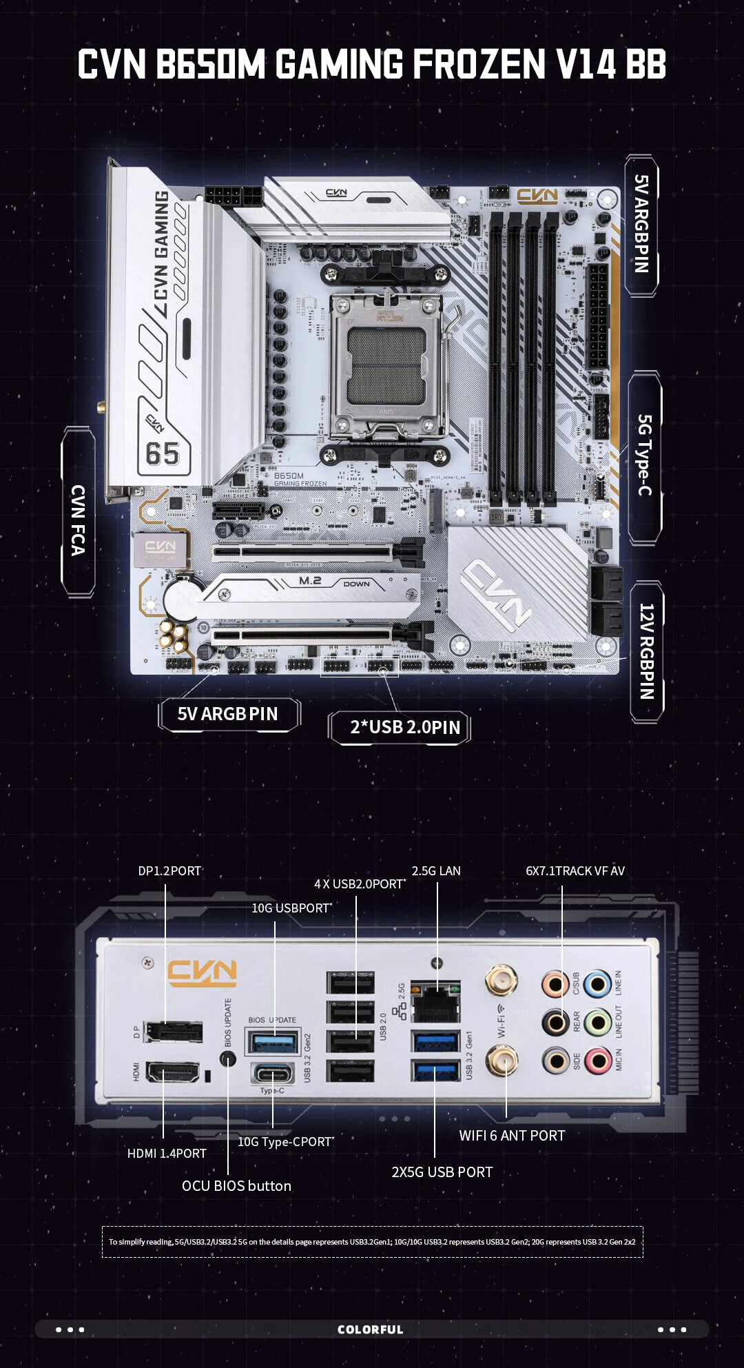 COLORFUL CVN B650M GAMING FROZEN V14 WHITE DDR5 MATX AM5