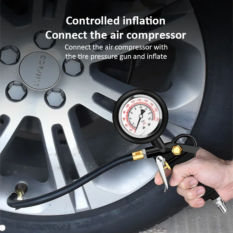 Zanmuk Bandenspanningsmeter bandenpomp geijkte luchtdrukmeter - perslucht compressor accessoires manometer meetbereik: 0-12 bar met ventiel kern gereedschap