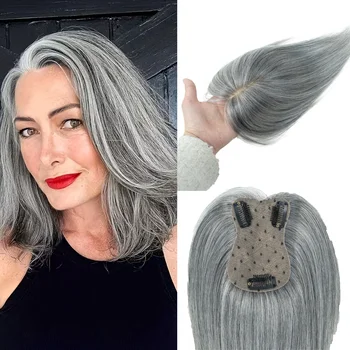 Topper per capelli umani con clip, frangia diritta 3D 360 per donna ° Copricapo Traspirante per Coprire le Radici Grigie e Aggiungere Volume per Uso Quotidiano e Feste