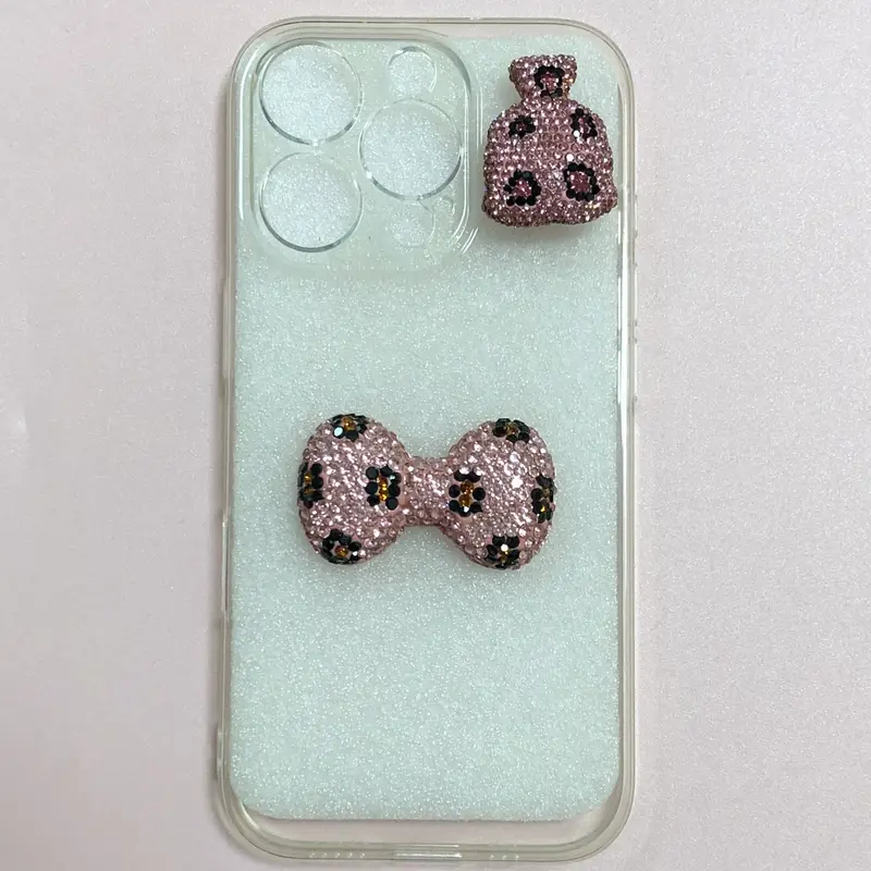 2Pcs Bling Colorful Pink Brown Leopard Print Bow Flat Back Decor Pink Blue Red Bowknot Charm Junk Phone Case Hair Accessories - Image 3