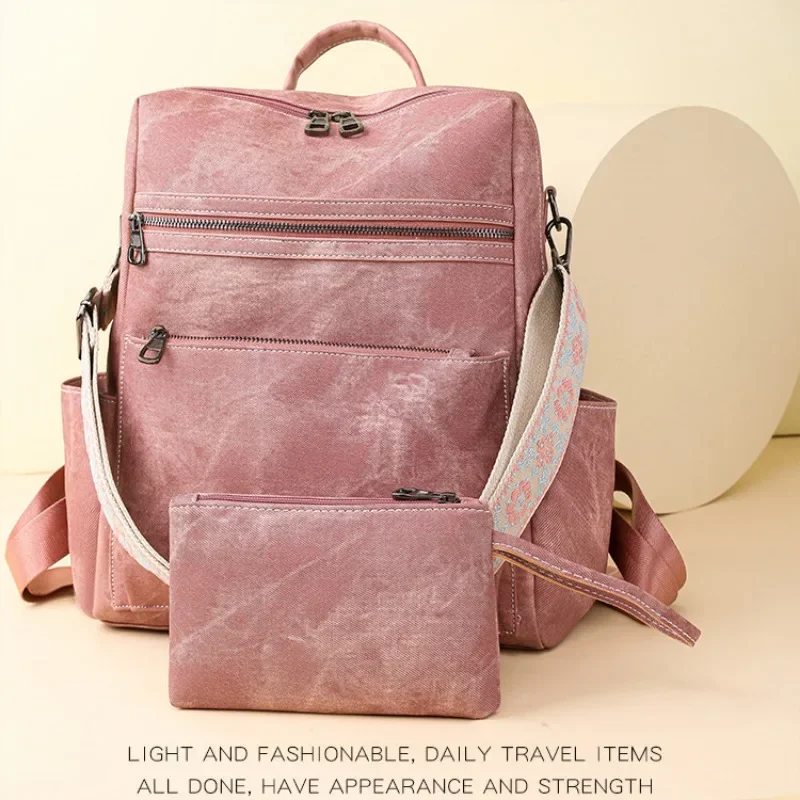 Zaino da donna multiuso alla moda Zaino retrò leggero per ragazze Borsa a tracolla a doppio scopo da viaggio per il tempo libero di grande capacità - immagine 2