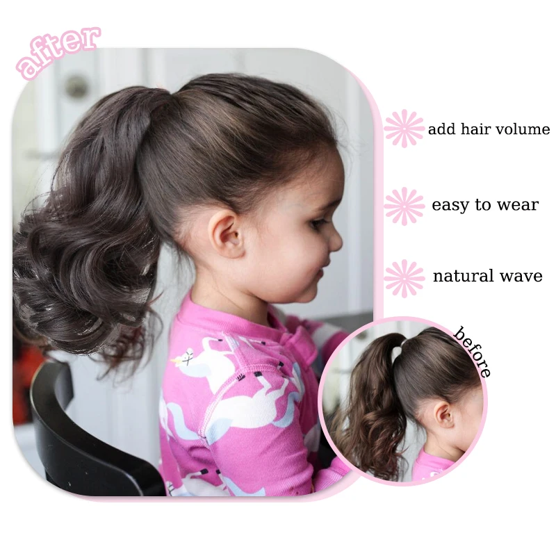 12inch Wavy Hair Ponytail Wig for Kids Girls Synthetic Ribbon Ponytail Extensions Hairpiece with Clip Short Wavy Tail for Girls