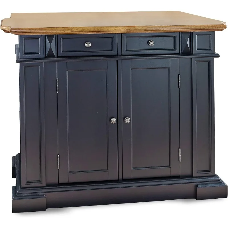 

Americana Kitchen Island with Wood Top and Drop Leaf Breakfast Bar, Storage with Drawers and Adjustable Shelves, 50 Inch Width