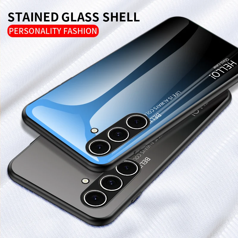 Gradient Tempered Glass Phone Case with Hard Back Protection and Bumper Edges