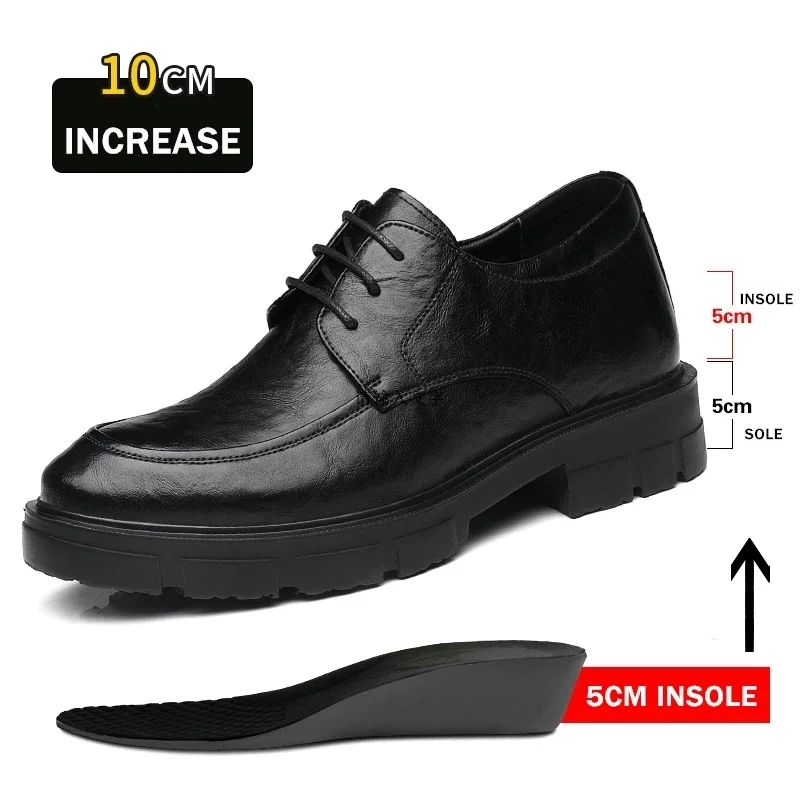 Men Dress Elevator Shoes Platform Breathable Lift Casual Business Luxury Genuine Leather Heightening Shoes 5/8/10CM Taller Male mens brogue shoes