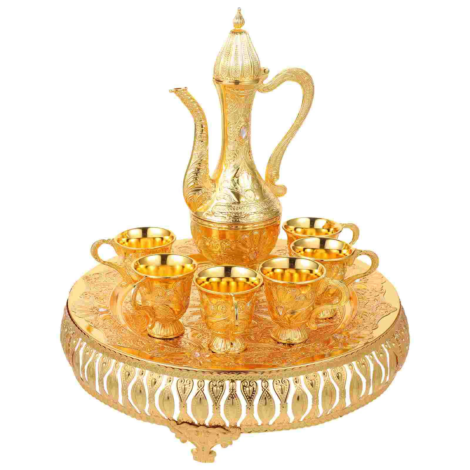 

Turkish coffee mug and teapot set includes teapot tea tray with metal cups Metal Wine Drinking Cup Set Wine Pot Kit