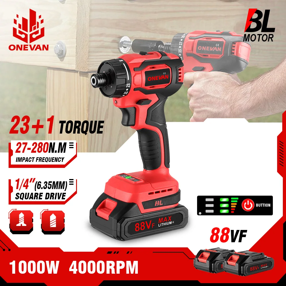 Onevan 23 + 1 Torque Brushless Mini Cacciavite Elettrico 1/4 "Trapano A Percussione Driver Utensili Elettrici Ricaricabili Per Batteria Makita 18V