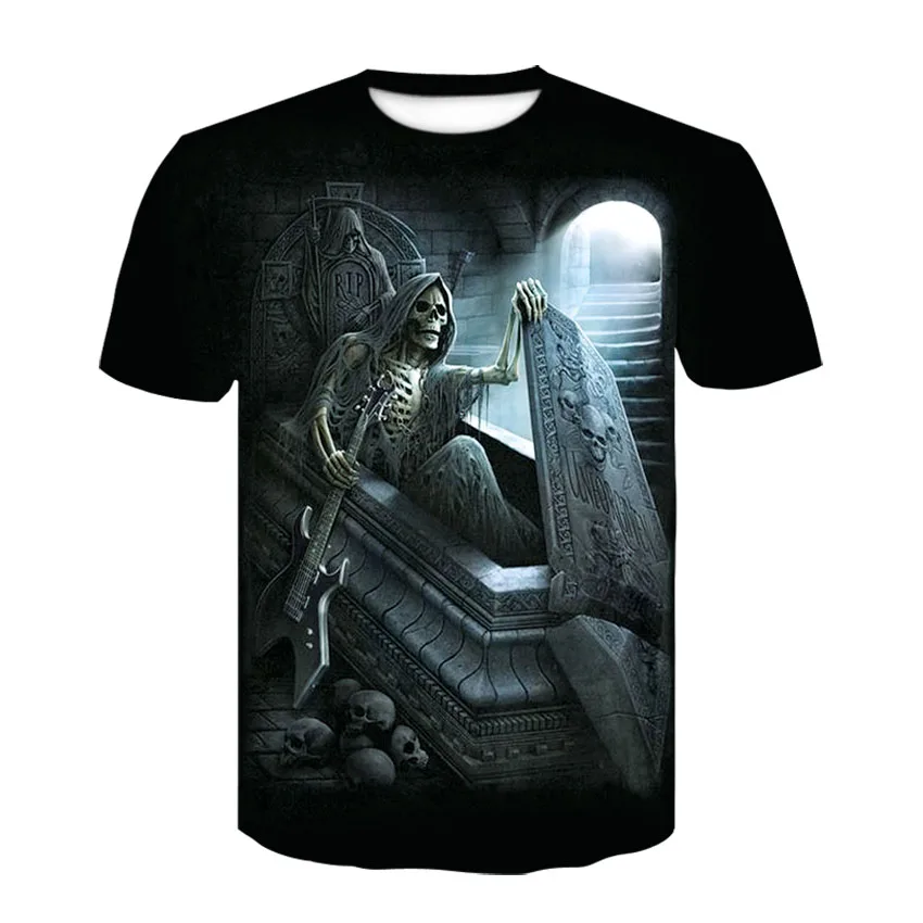 

Summer Skull Art Pattern Quick-Dry Men's T-shirt Hip Hop 3D Print Personality Neck Short Sleeve Fashion Clothes