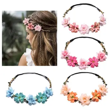 Bride Flower Crown Hairband Rope Wedding Floral Headband Garland Girl Wreath accessori per capelli elastici Party Cosplay Headpiece