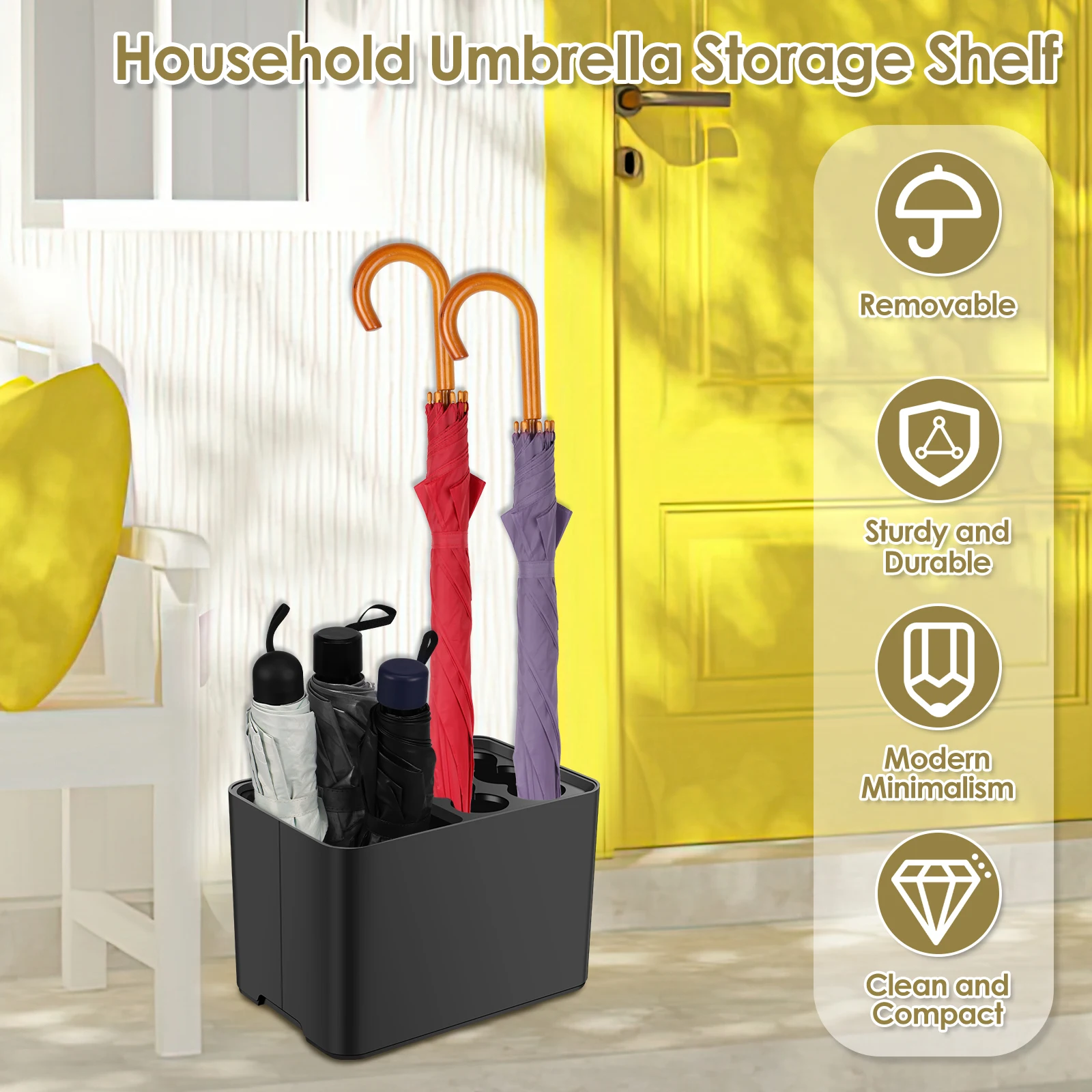 Umbrella Organizer Rack Umbrella Stand with Removable Drip Tray Anti-Slip Base Space Saving Household Storage Holder