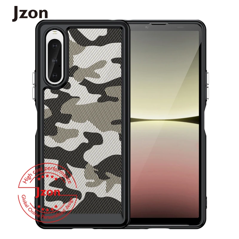 Jzon Per Sony Xperia 10 V 5 Ginvolucro Camouflage Style Cover Posteriore Trasparente Custodie Protettive Antiurto Trasparenti