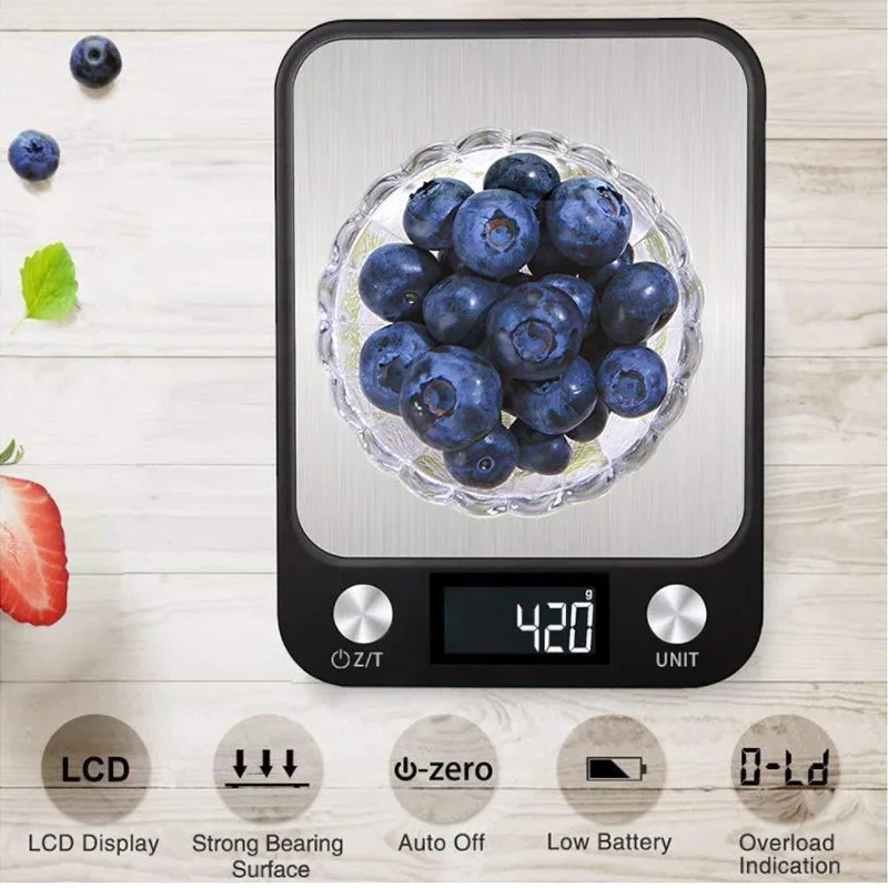 

LCD Kitchen Scale 5/10/15 1g Weighing Food Coffee Balance Smart Electronic Digital Scales Stainless Steel Design for Cooking
