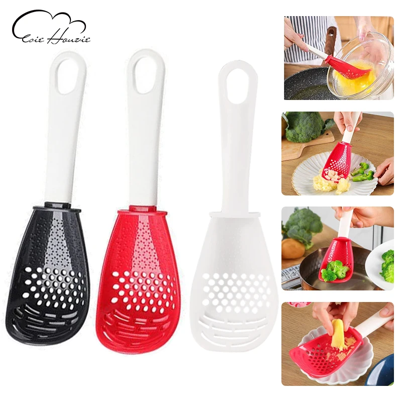 

Multifunctional Cooking Spoon Household Kitchen Strainer Scoop Heat-resistant Hanging Hole Potato Garlic Press Colander Spoon