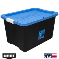 HART 27 Gallon Heavy Duty Latching Plastic Storage Bin Container, Black, Set of 4 2