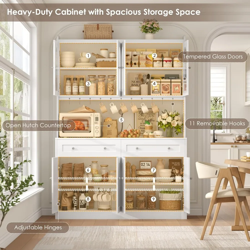 73" Tall Kitchen Pantry Cabinet with Countertop, 52'' Wide Storage Cabinet with Adjustable Shelves & Drawers, Customized 5