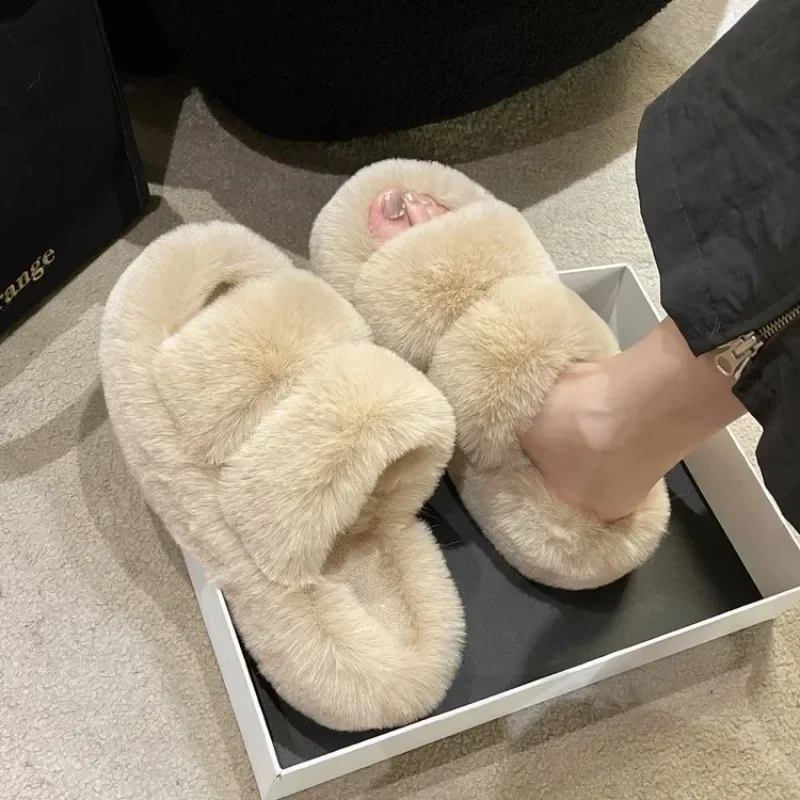 

Slip Platform Flip Thick Woman Fur Women Winter Cotton Thicken Loafers Slippers Plush Bottom Chunky Mules On Slippers Flops