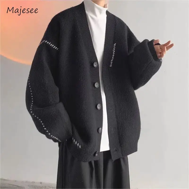 

Cardigans Men Leisure Baggy All-match Fashion Soft Winter V-neck Unisex Youthful Knitwear Korean Style Streetwear Teenagers Chic