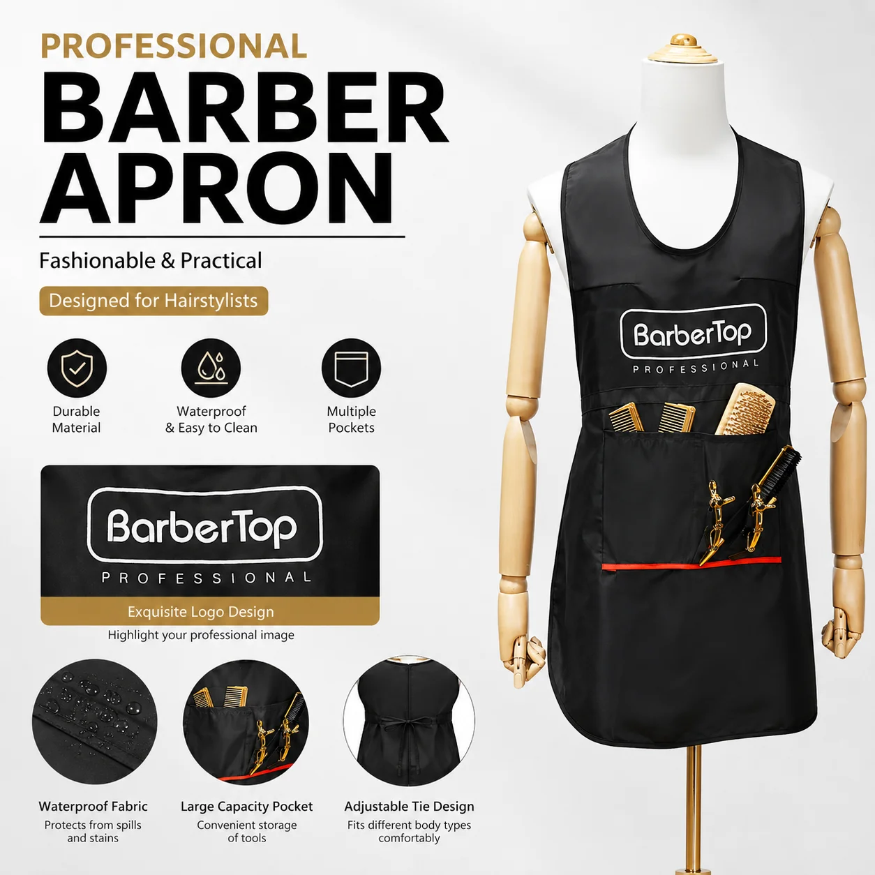 Waterproof Black Hairdresser's Apron for Styling and Shampooing