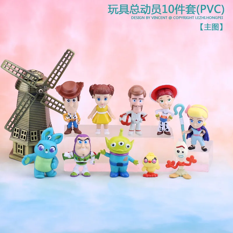 10 Pz/Lotto Toy Story 4 Woody Jessie Buzz Rose Bear Cute Mini Car Decoration Dolls Pvc Action Figure Model Toys
