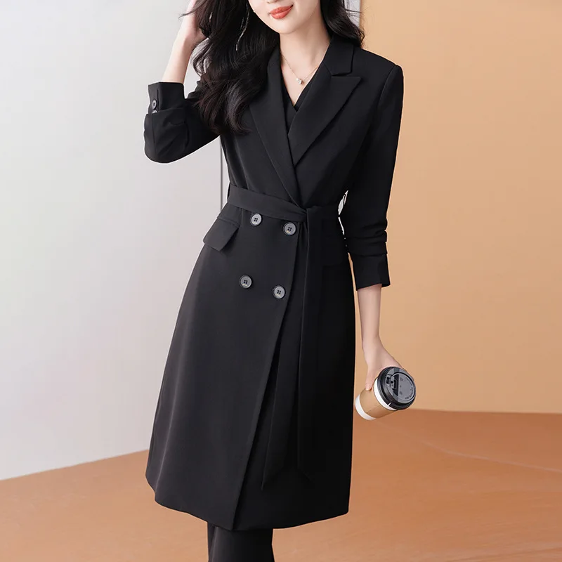 Tesco Senior Women's Suit Sets  Formal Ladies Long Blazer Temperament Business Suits Work Wear Office Uniform Pants Jacket Sets