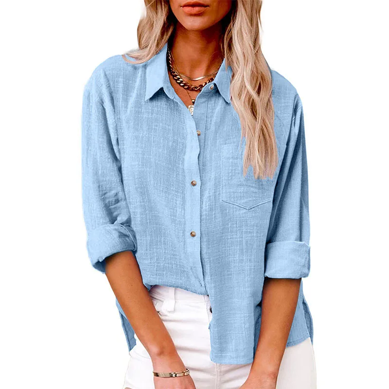 S417589e5a895408bb2ddf861813a6731z Solid Casual Loose Shirts For Women Summer Vintage Women's Oversized Shirts And Blouses Fashion Elegant Youth Female Tops Mallzona