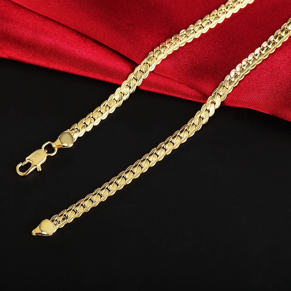 18K Gold 18-24inch 45-60cm 5mm Full Side Chain Necklace for Women Men Fashion Wedding Party Charm Jewelry For gold necklace