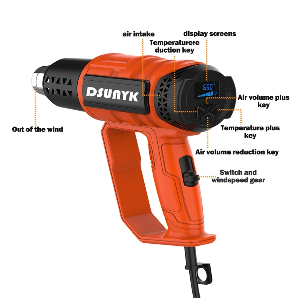2500W Heat Gun Hair Dryer 110V 220V Craft Heat Gun Temperature Digital Display Hot Air Gun for Welding DIY Shrink Wrapping EU US 5