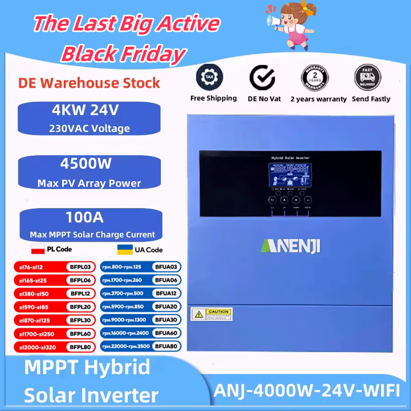 4KW 6.2KW Hybrid Solar Inverters 24V 48V 230V Pure Sine Wave Off Grid MPPT 100A/120A Solar Charge Controller For Solar Panels