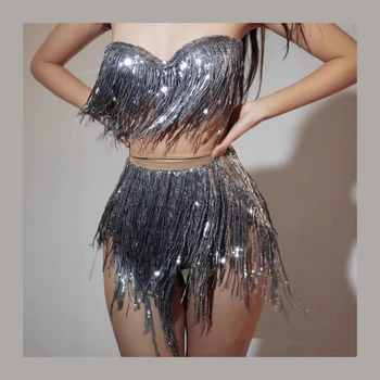 New Grass Performance Clothing Gogo Tassel Sexy Bikini Suit Sexy Dj Singer European and American Clothing Customization