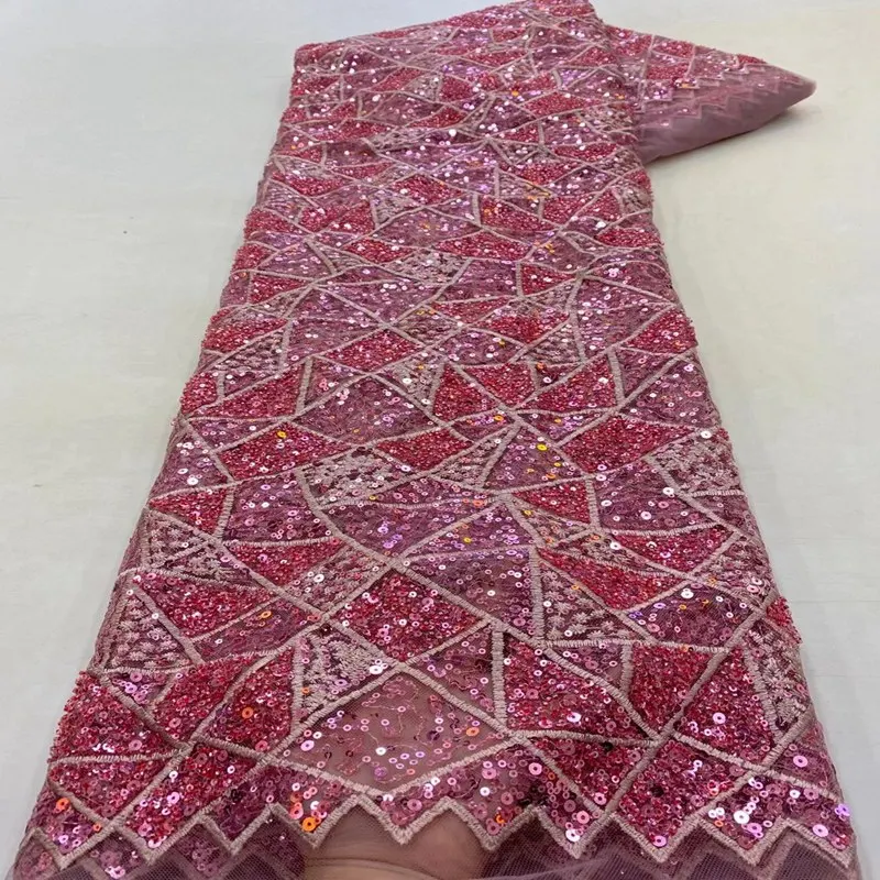 

Tulle Lace with Beaded Sequins Shiny Embroidery African Cord Lace Fabric Fashionable Modern Traditional Occasional Wear TS2022