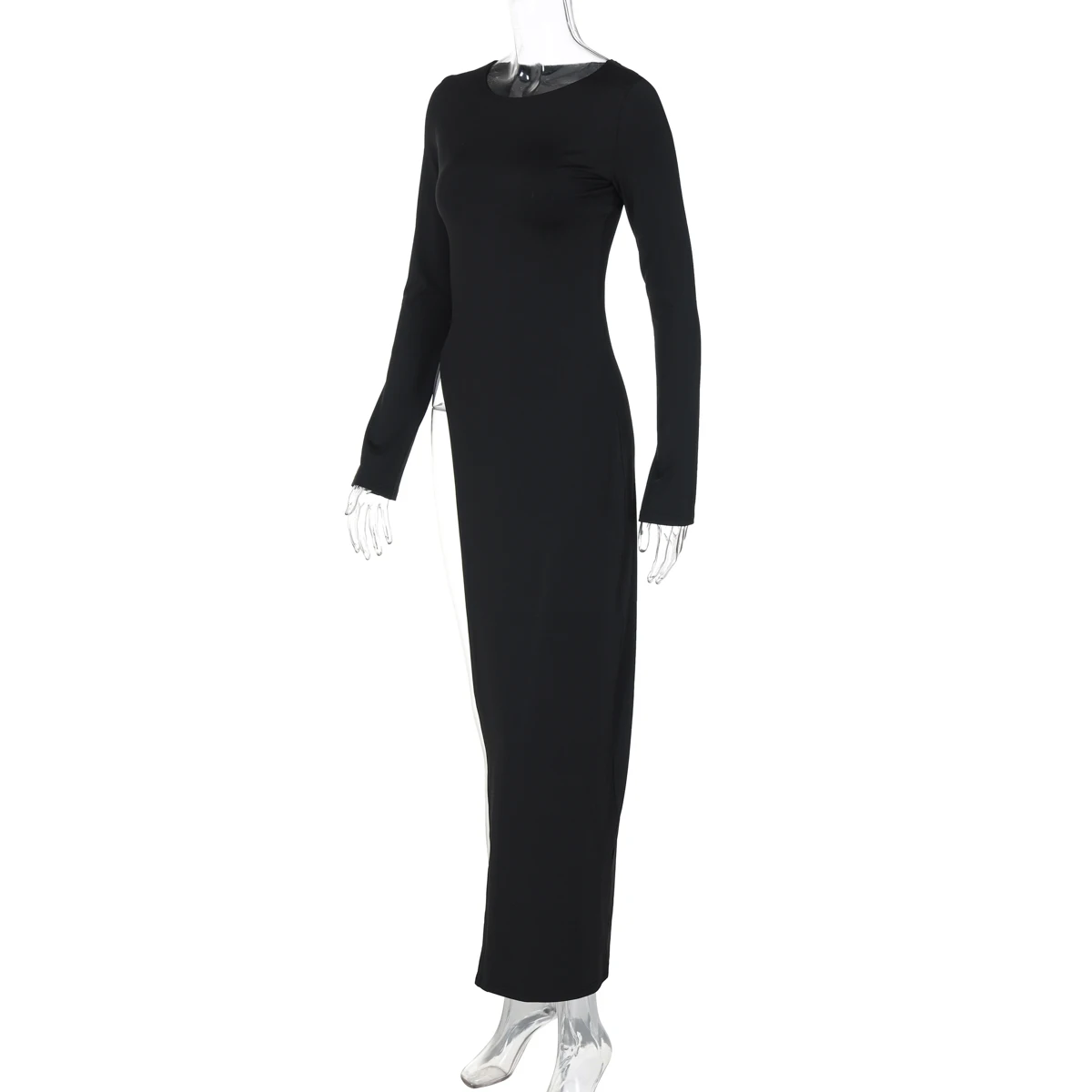 Long Sleeve High Slit Maxi Dress - Solid Sexy Autumn Winter Party Outfit