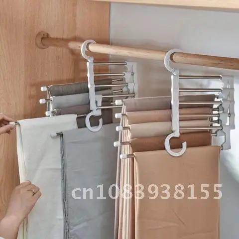 

Multi-functional Clothes Rack 5 in 1 Trouser Storage Shelf Adjustable Pants Storage Organizer Stainless Steel Hanger Closet